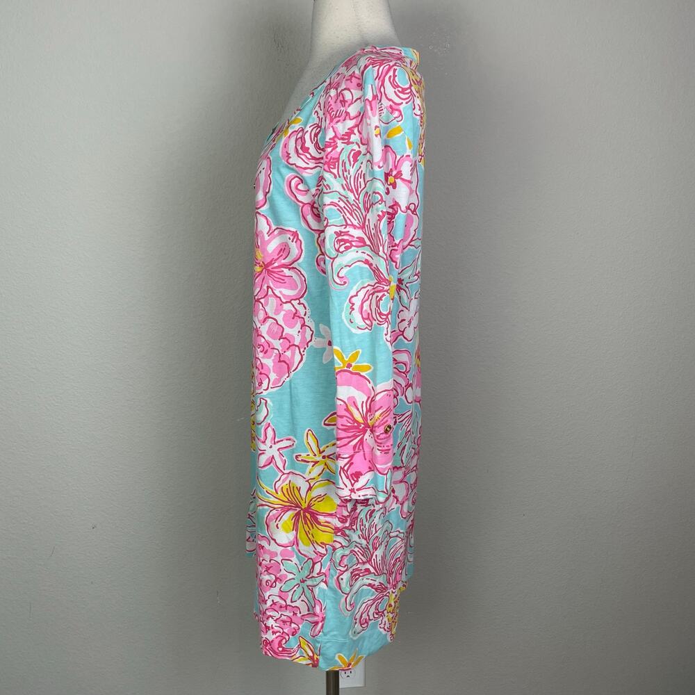 Lilly Pulitzer Blue Pink Floral Long Sleeve Knit Dress Style 20759 Large - Picture 4 of 8
